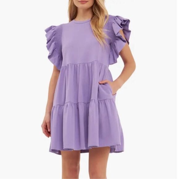 English Factory Tuckernuck Womens MINI DRESS Medium RUFFLED BABYDOLL Purple - Picture 1 of 7
